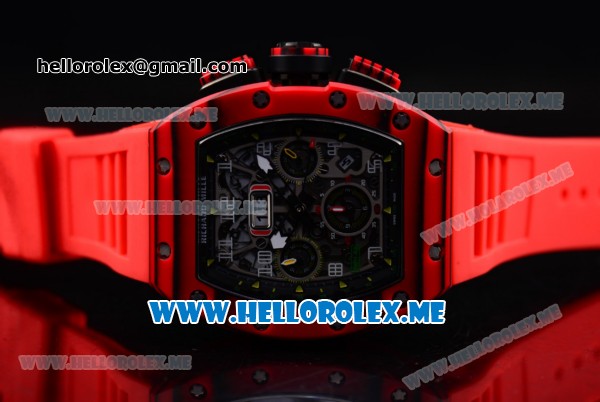 Richard Mille RM 11-03 Swiss Valjoux 7750 Automatic PVD Case with Skeleton Dial and Red Rubber Strap Red Bezel - Click Image to Close